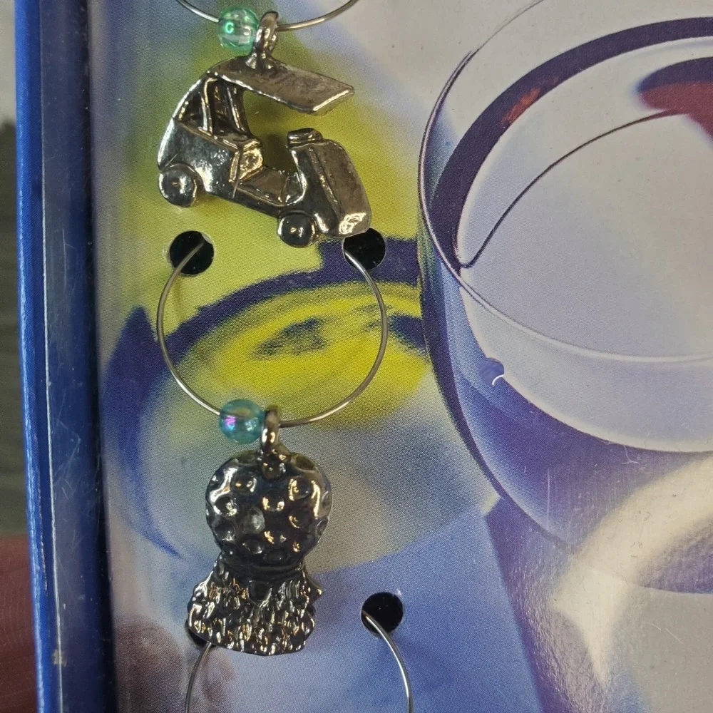 Golf Themed Wine Charms - Set Of 6 Unique Designs -Open Box